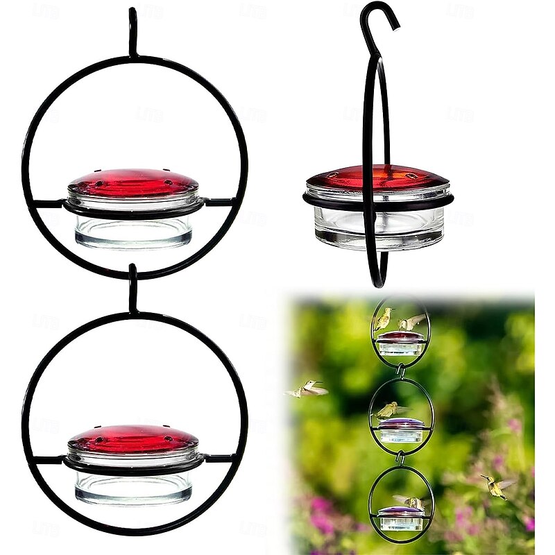 Hummble Slim Hummingbird Feeder Circular Hanging Hummingbird Feeder, Glass Bottle Humming Bird Feeder with Circular Metal Frame and Perch, Outdoor Hanging Humming Bird Feeder2