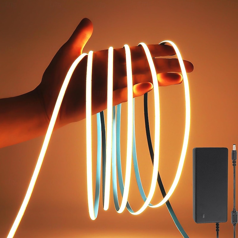 24V COB LED Light Strip 4-10m Ultra Narrow 5mm 3000K 4000K 6000K LED Tape CRI90 No Dark Area Dimmable Flexible and Cuttable LED Ribbon Suitable for Indoor Christmas Hotel Home Decoration