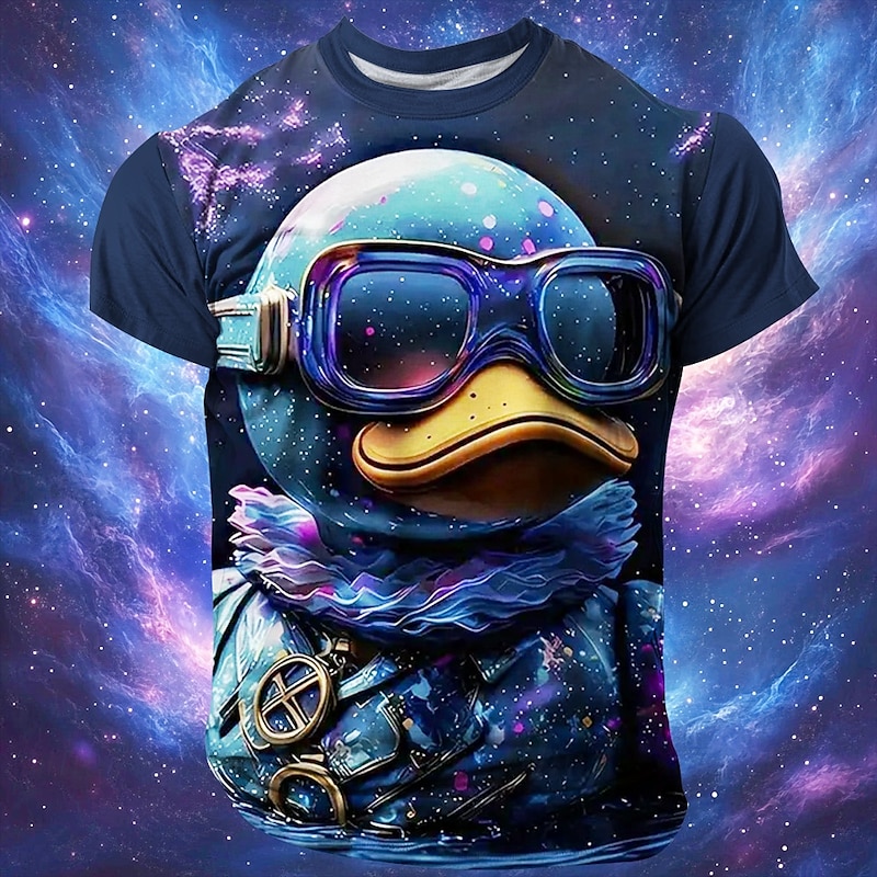 Men's Little Yellow Duck Funny T Shirt Short Sleeve T shirt 3D Print Crew Neck Shirt Exaggerated Designer Party Holiday Blue Summer Spring Clothing Apparel S M L XL XXL XXXL