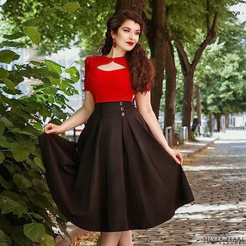 Retro Vintage 1950s Rockabilly Long Length Swing Skirt Solid Color Fancy Dress Women's Masquerade Casual Daily Wear Tea Party Adults' Skirt2
