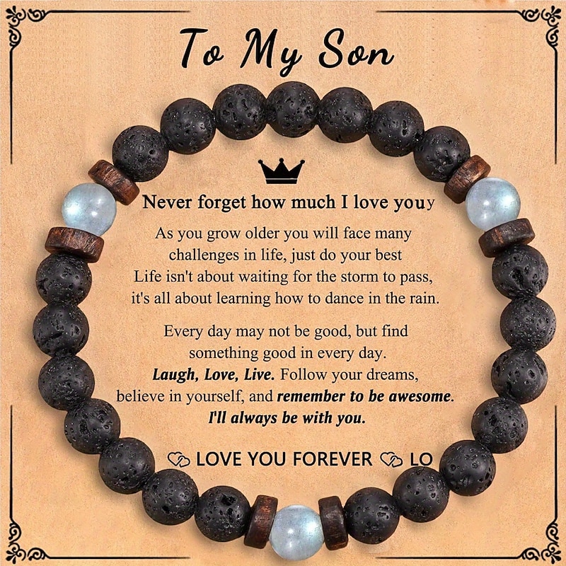 Gifts for Men, Bracelet for Men Beaded Gifts, Handmade Sobriety Gifts for Son, Natural Stone Jewelry for Birthday Valentines Day Christmas Stocking Stuffers