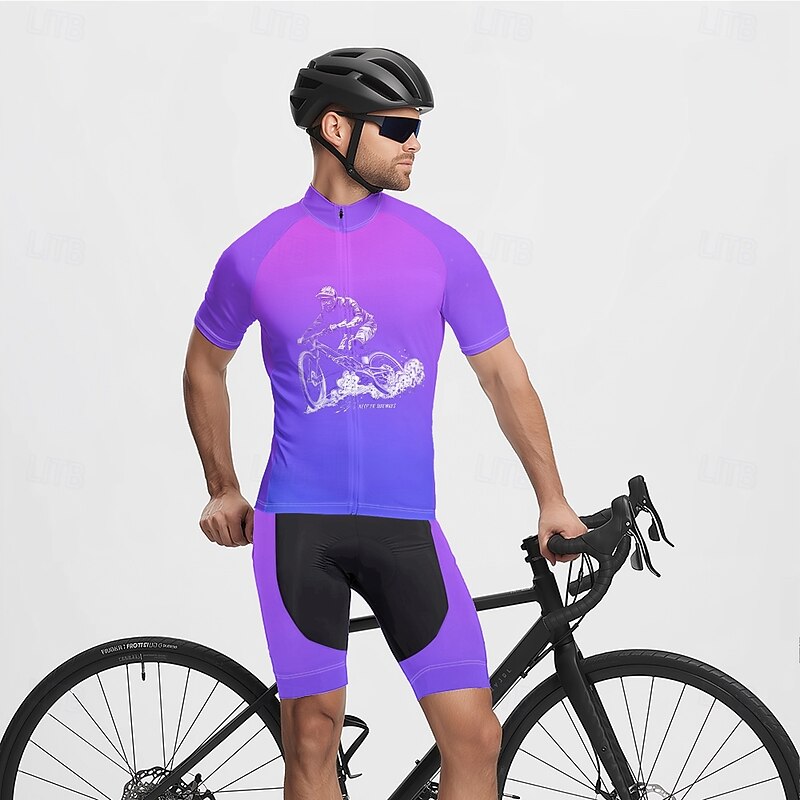 Men's Cycling Jersey Gradient Short Sleeve Bike Tee Tshirt Jersey with 3 Rear Pockets Mountain Bike MTB Quick Dry Anatomic Design Wicking Breathable Sports Purple Orange Green Clothing Apparel4