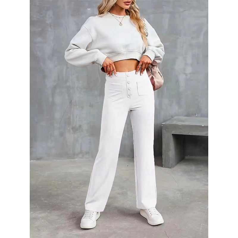 Women's Chinos Fashion Streetwear Full Length High Waist Plain Patchwork Pocket Comfort Outdoor Micro-elastic Vacation Street Daily Robin's Egg Blue Grey Black White Summer Spring Fall Regular Fit4