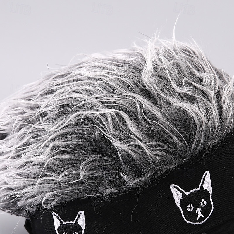 Men's Visor Hat with Spiked Wigs Fake Hair Visor Wig Men Sun Hat Baseball Cap Wig Hat Black Coffee 100% Cotton Embroidered Fashion Casual Daily Festival Dog Adjustable Sunscreen Breathable4