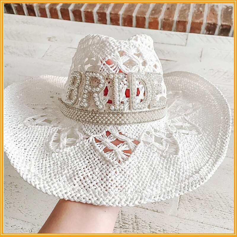 Bride to be Halloween Hat Wide Brim Floppy Straw Sun Hat Hen Do Party Accessories Adults' Women's Halloween Carnival Wedding Beach Bachelorette Party Easy Halloween Costumes Dress Up2