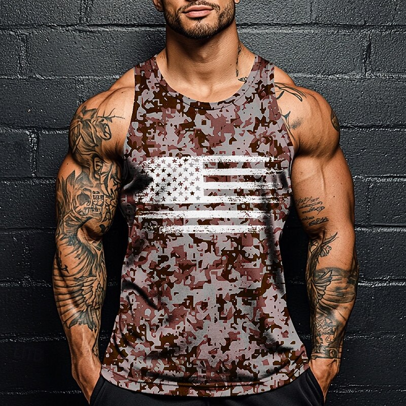 Veterans Day Men's Patriot Patriotic Veteran Camo Camouflage T Shirt Vest Top Sleeveless T shirt 3D Print Crew Neck Shirt Vacation Casual Hawaiian Holiday Red Navy Blue Green Summer Spring Clothing4
