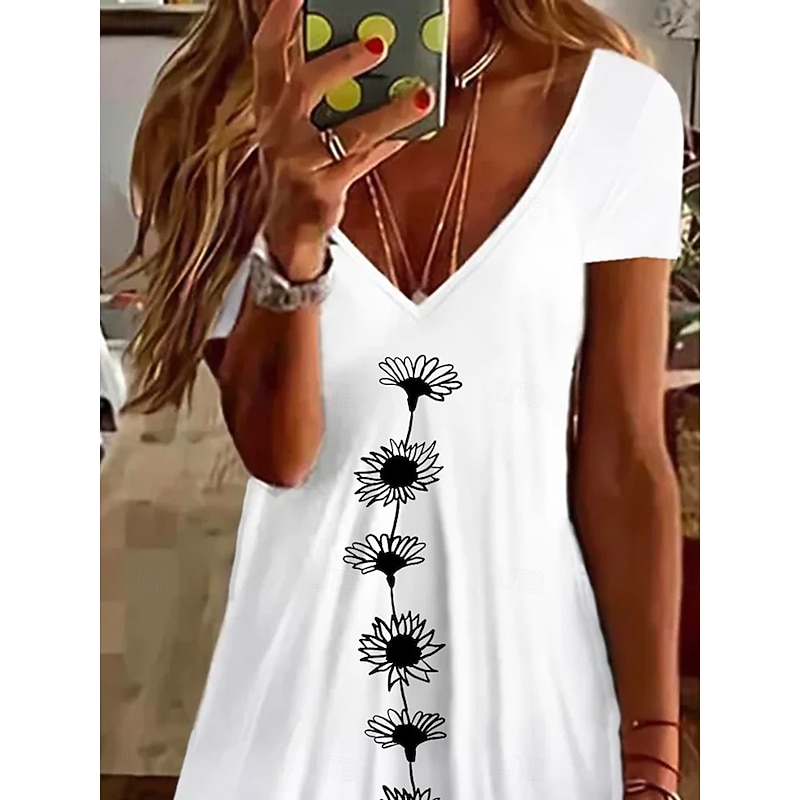 Women's Mini Dress Casual Dress Casual Daily Regular Fit Floral Short Sleeve Crew Neck White Summer3