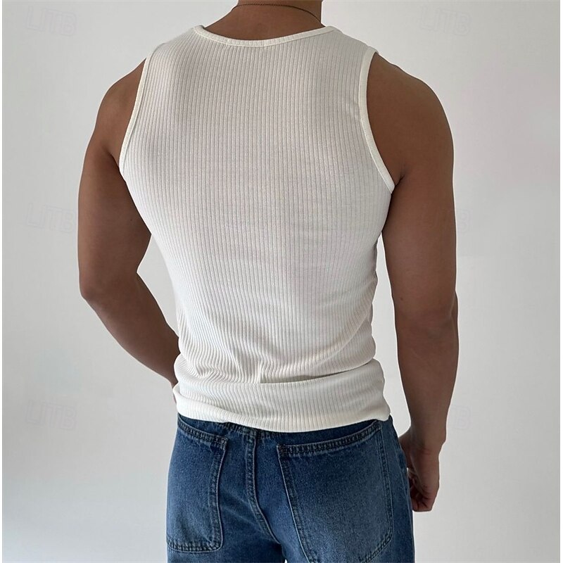 Men's Tank Top Vest Top Undershirt Sleeveless Shirt Sleeveless Crew Neck Summer Plain Pit Strip Fashion Designer Basic Vacation Street Going out Black White Top Tee for Men2