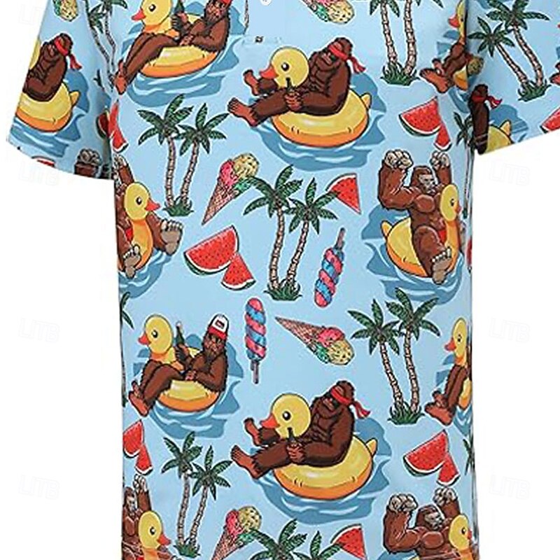 Men's Graphic Polo Short Sleeve Polo Shirts Collared Shirts Casual Outdoor Daily Wear Festival Outfit Buttons 3D Print Summer Spring Fall White Blue3