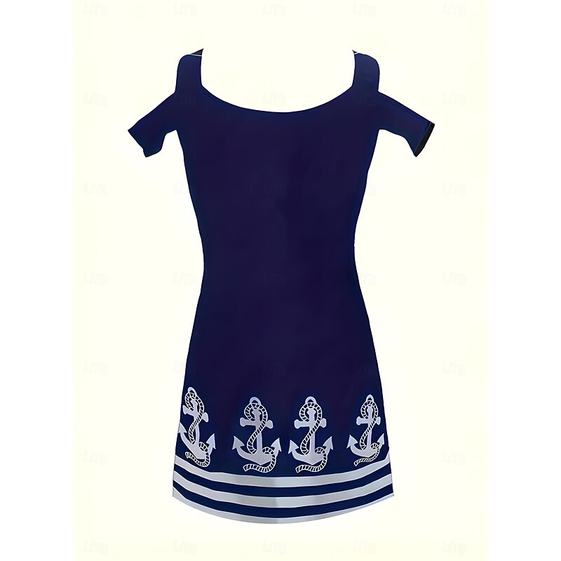 Women's Midi Dress T Shirt Dress Tee Dress Sundress Summer Dress Midi Dress Vacation Vintage Tropical Vacation Party Holiday Regular Fit Stripe Short Sleeve Sweetheart Dark Blue Summer Spring3