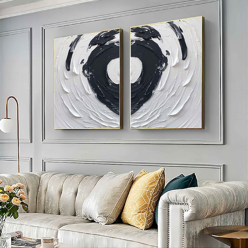 Large white and black 3 D painting handmade Wall Art Set of 2 Beige Abstract Painting on Canvas A Pair Beige Texture painting Wall Art Neutral Abstract Wall Art Boho Wal Decor2