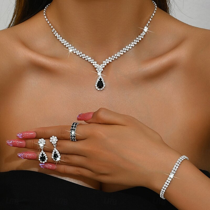 Bridal Jewelry Sets One-piece Suit Acrylic Rings 1 Bracelet Earrings Necklace Women's Stylish Luxury Cute Fancy Joy Geometric Jewelry Set For Party Evening Wear2