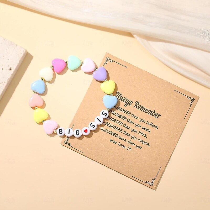 Multicolor BIG Sister Handmade Beads Letter Bracelets with Acrylic Hand Decoration3
