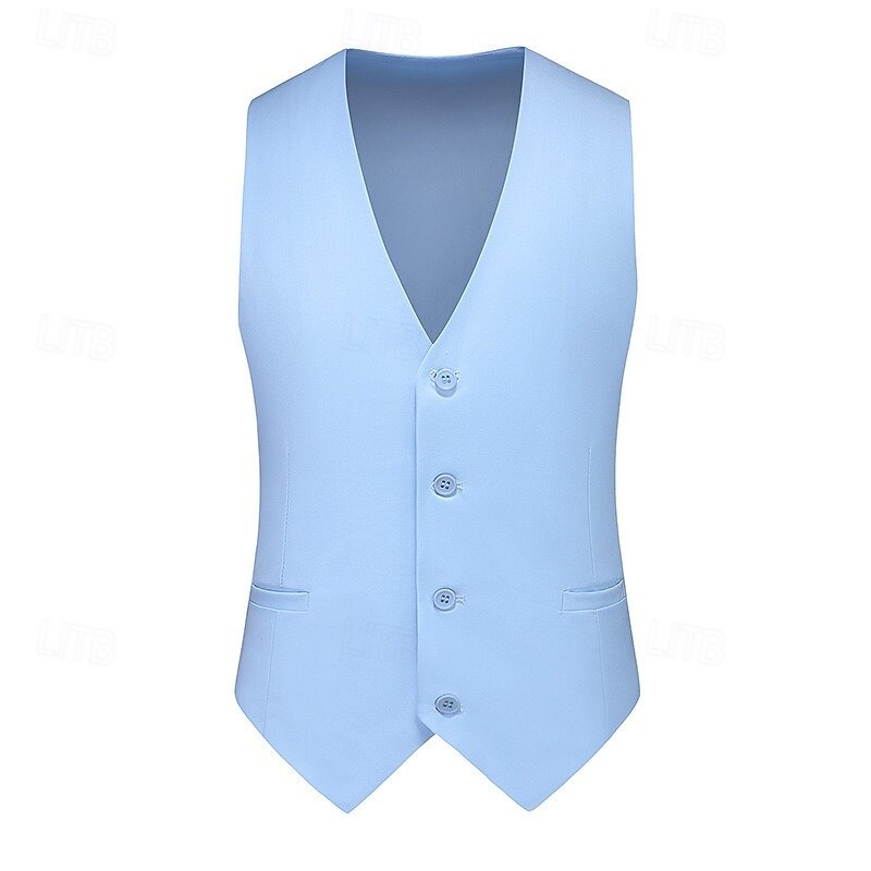 Men's Vest Waistcoat Gilet Vacation Daily Date Fashion Casual Spring & Summer Buttons Pocket Polyester Comfortable Plain Single Breasted One-button V Neck Regular Fit Black Yellow Sky Blue Dark Blue3