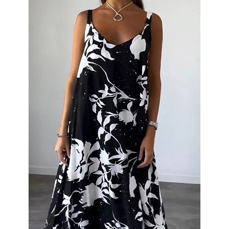 Women's Maxi Dress Casual Dress Slip Dress Stylish Casual Vacation Daily Regular Fit Floral Sleeveless Strap Black White Yellow Summer2