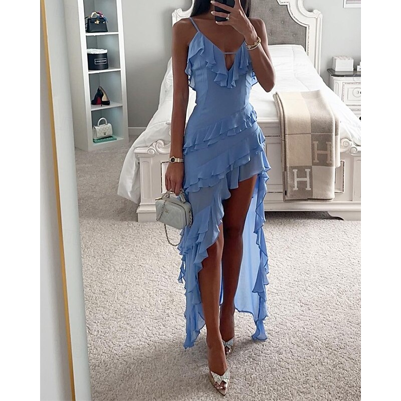 Women's Midi Dress Casual Dress Cocktail Dress Wedding Guest Dress Chiffon Dress Fashion Outdoor Holiday Date Regular Fit Plain Sleeveless Spaghetti Strap Blue Summer Spring