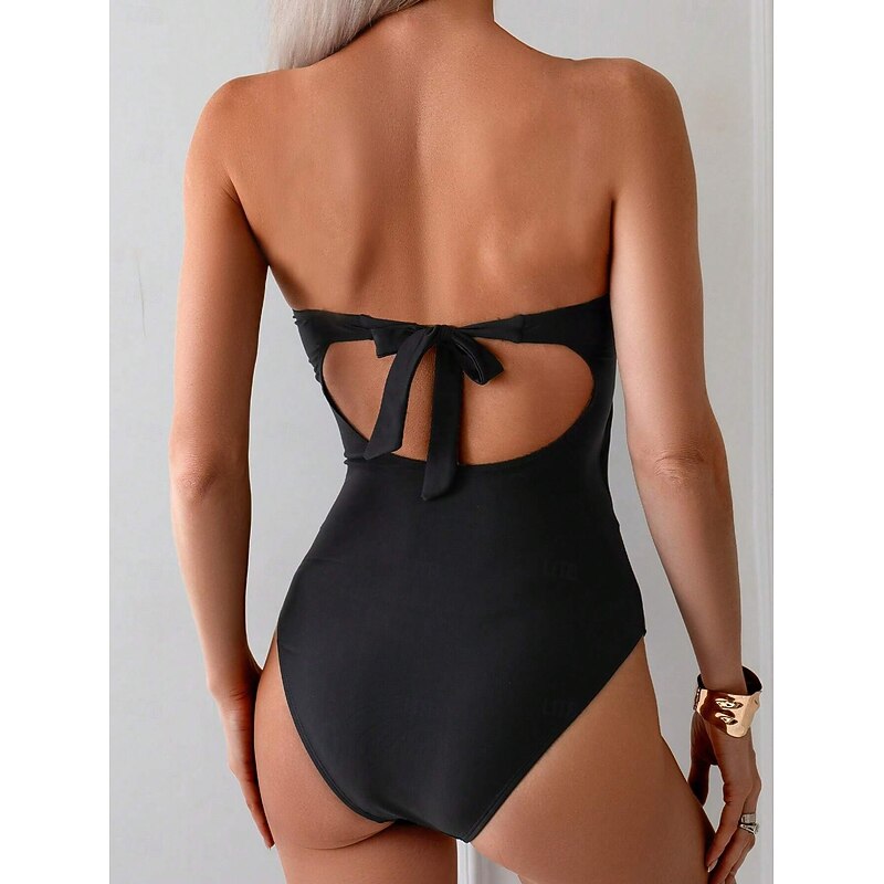 Women's Swimwear One Piece Monokini Swimsuit Backless Tummy Control High Waist Vacation Beach Wear Solid Color U Neck Sleeveless Bathing Suits2