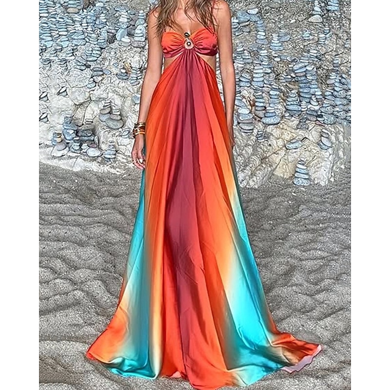 Women's Long Dress Maxi Dress Casual Dress Summer Dress Slip Dress Fashion Outdoor Holiday Date Regular Fit Ombre Sleeveless Spaghetti Strap Orange Summer Spring2