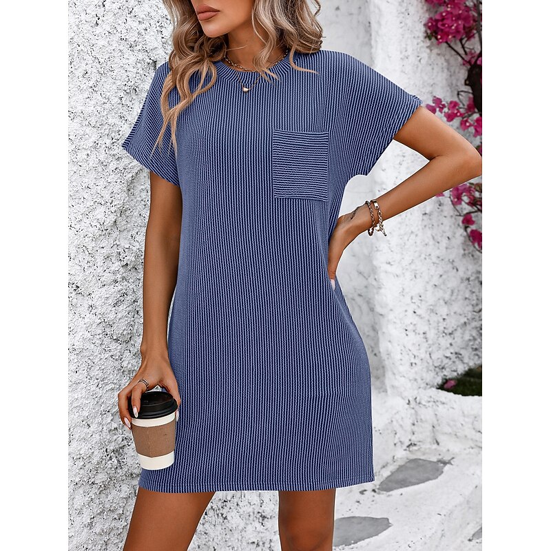 Valentine's Day Women's Normal Mini Dress Casual Dress Boho Chic Dresses Shift Dress Bohemia Cute Stylish Cap Sleeve Batwing Sleeve Vacation Home Party Form Fit Stripe Short Sleeve Crew Neck Black