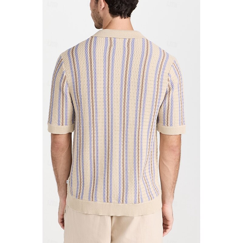 Retro Vintage 1970s Sweater Shirt Cardigan Hippie Crochet Button Down Striped Fancy Dress Men's Vacation Dailywear Pride Parade Adults' Top Spring & Summer4