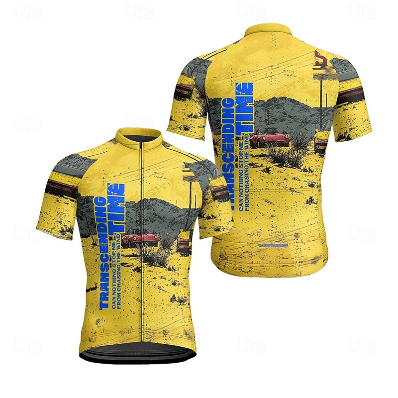 Men's Cycling Jersey Gradient Letter & Number Short Sleeve Bike Tee Tshirt Jersey with 3 Rear Pockets Mountain Bike MTB Quick Dry Anatomic Design Wicking Breathable Sports Yellow Blue Fuchsia2