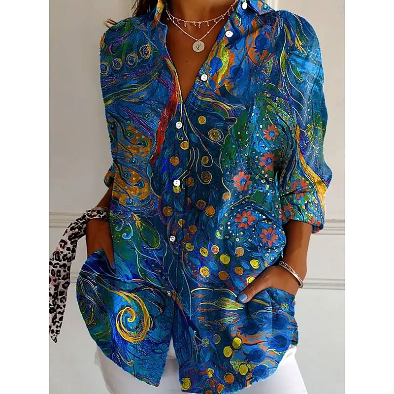Women's Shirt Button Down Tunic Shirt Collar Long Sleeve Floral Casual Regular Tops Work Daily s Print White Yellow Pink Red Blue Spring Fall Winter2