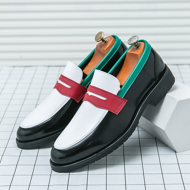 Men's Premium Faux Leather Slip-On Shoes with Bold Color Block Design - Comfortable, Stylish Footwear for Casual and Formal Occasions4
