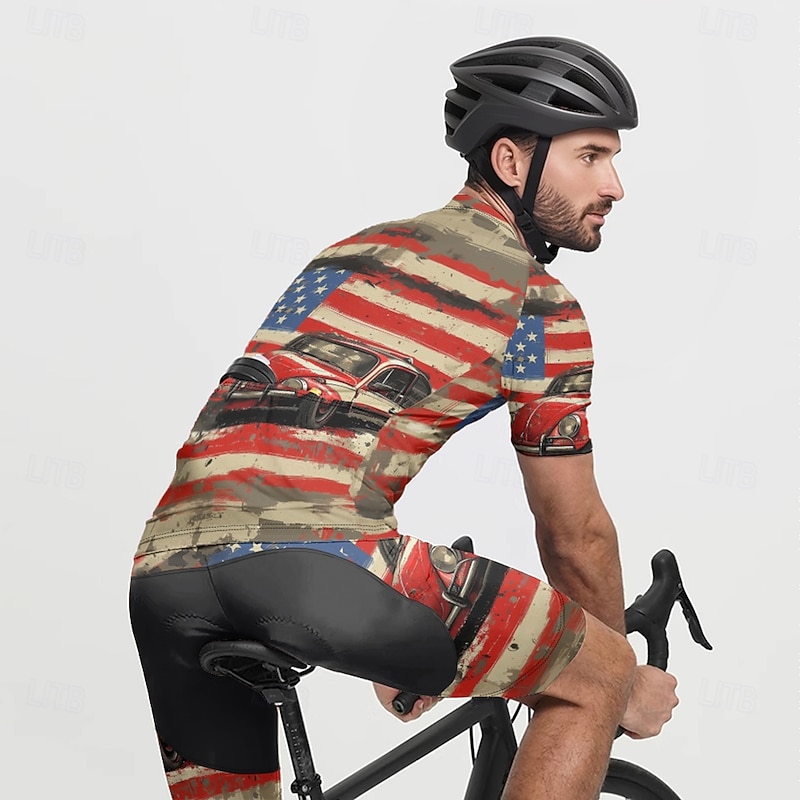 Men's Cycling Jersey Graphic Stripes Short Sleeve Bike Tee Tshirt Jersey with 3 Rear Pockets Mountain Bike MTB Quick Dry Anatomic Design Wicking Breathable Sports Yellow Red Clothing Apparel2