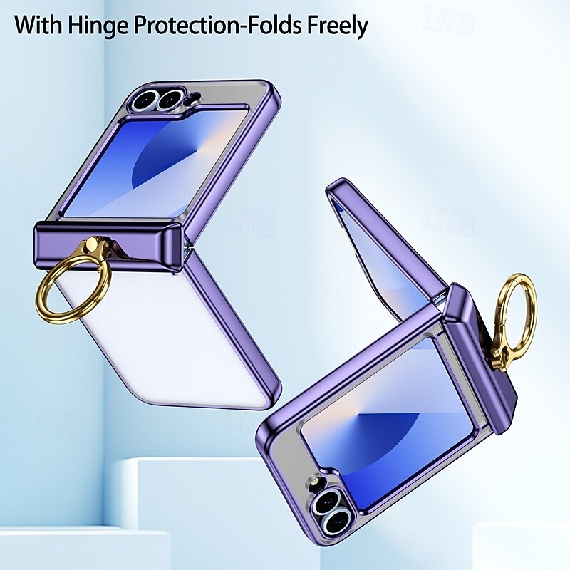 Phone Case For Samsung Galaxy Z Flip 7 Z Flip 6 Z Flip 5 Back Cover Ring Buckle Shockproof Retro Plating PC2
