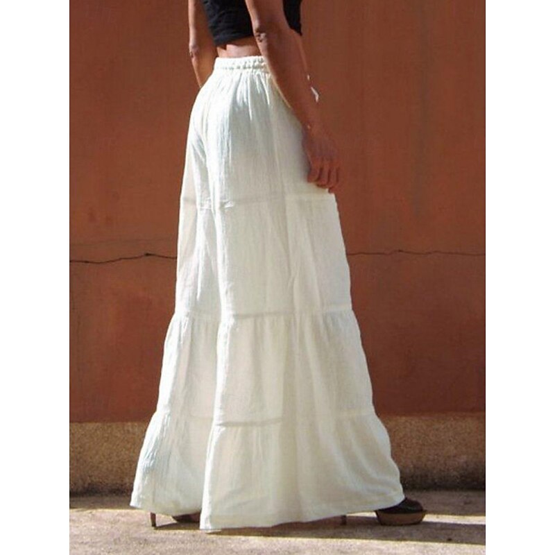 Women's Wide Leg Chinos Fashion Streetwear Full Length High Waist Plain Pocket Elastic Waistband Comfy Soft Comfortable Micro-elastic Outdoor Street White Khaki Light Blue Summer Spring Regular Fit2