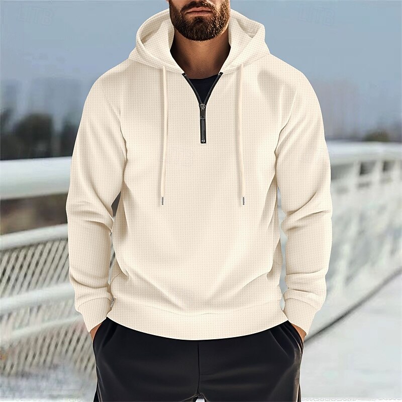 Men's Hoodie Quarter Zip Hoodie Black White Blue Khaki Gray Hooded Plain Drawstring Sports & Outdoor Daily Holiday Polyester Streetwear Basic Casual Spring Fall Clothing Apparel Hoodies Sweatshirts2