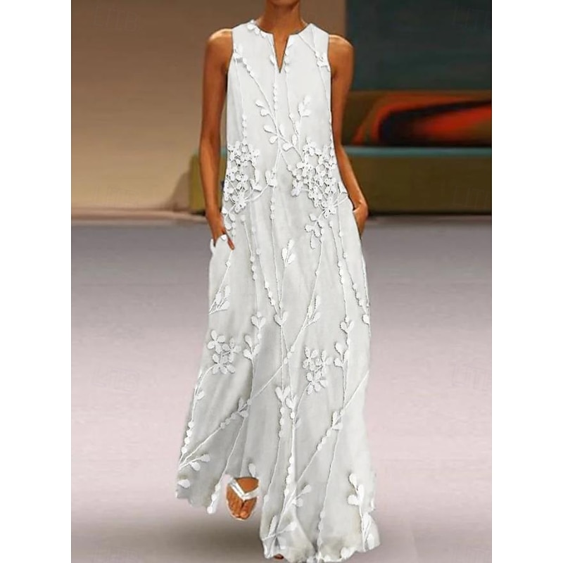 Women's Maxi Dress Tank Dress Stylish Vacation Regular Fit 3D Print Floral Color Block Sleeveless Split Neck Pink Blue Beige Summer