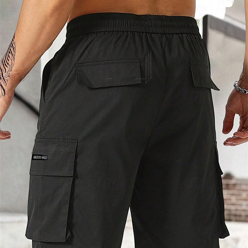 Men's Cargo Shorts Shorts Summer Shorts Drawstring Elastic Waist Multi Pocket Plain Comfort Wearable Knee Length Outdoor Sport Daily Fashion Casual Black Light Green4