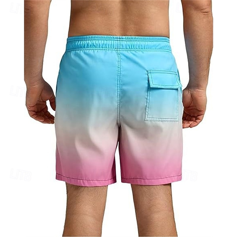 Men's Swim Trunks Swim Shorts 4-Way Stretch Fabric Board Shorts Bottoms Drawstring with Pockets Swimming Surfing Beach Water Sports Gradient Summer Spring2