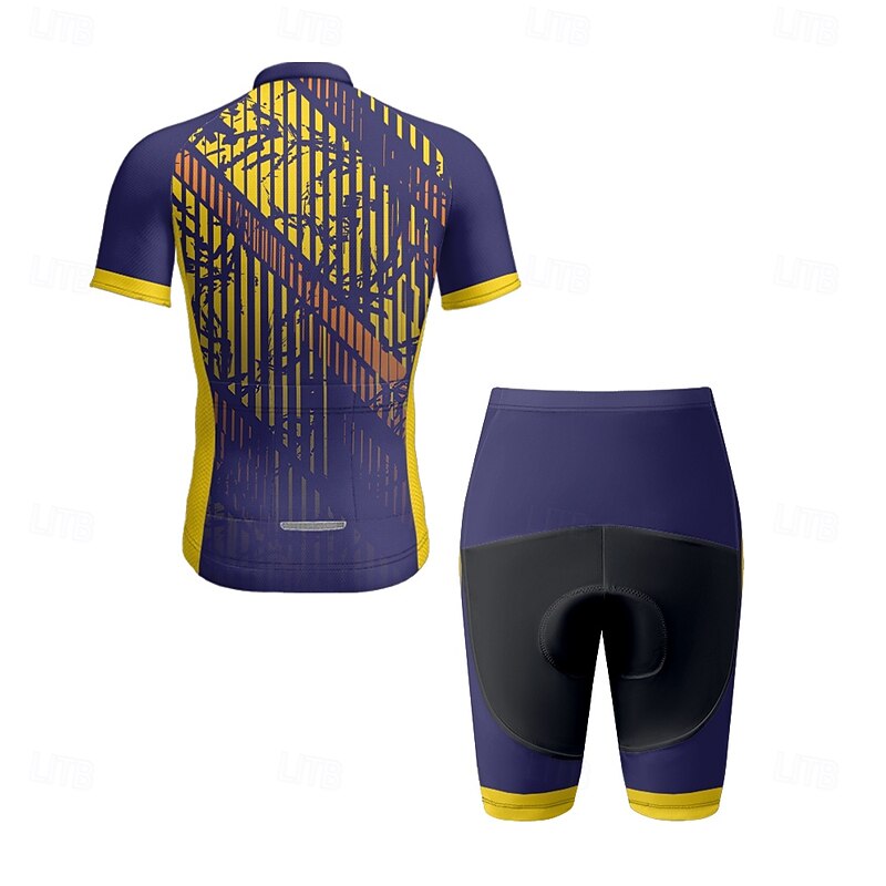 Men's Cycling Jersey with Shorts Letter & Number Short Sleeve Bike Clothing Suit with 3 Rear Pockets Mountain Bike MTB Road Bike Cycling Front Zipper Sweat wicking Comfortable Breathable Sports Navy3