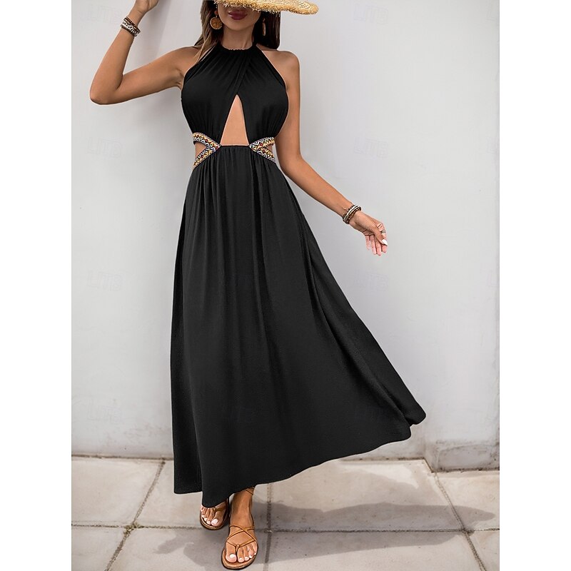 Women's Maxi Dress Black Dress Graduation Dress Casual Dress Cocktail Dress Vacation Casual Vacation Daily Holiday Regular Fit Plain Sleeveless V Neck Black Summer4