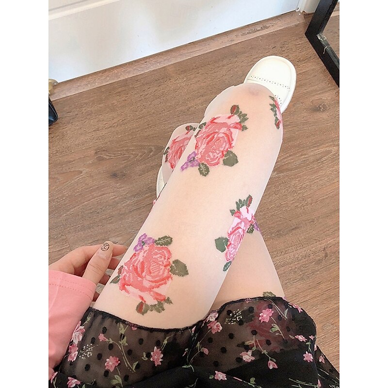 Floral Embroidered Sheer Tights for Women – Elegant Black Fishnet Pantyhose with Rose Design, Perfect for Casual, Evening Wear & Special Occasions4