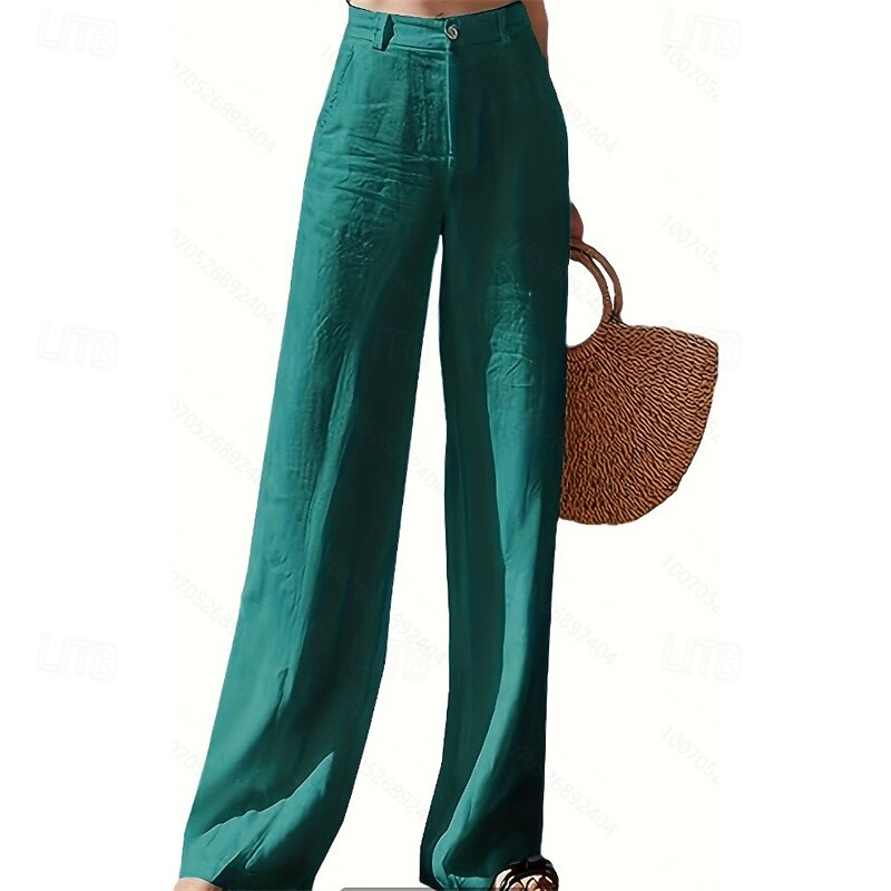 Women's Cotton Linen Pants Palazzo Pants Fashion Streetwear Comfort Full Length High Waist Plain Pocket Comfy Outdoor Comfortable Street Daily Wear Going out Black White Cyan Summer Regular Fit