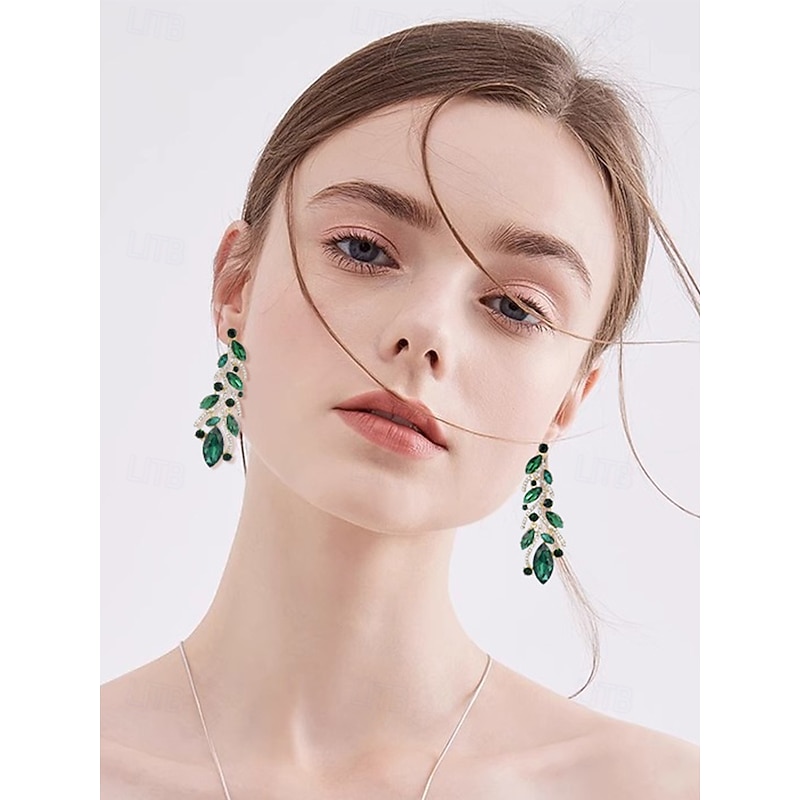 Women's Gold Crystal Leaf Design Earrings - Elegant Women's Jewelry - Perfect for Weddings, Parties and Special Occasions3