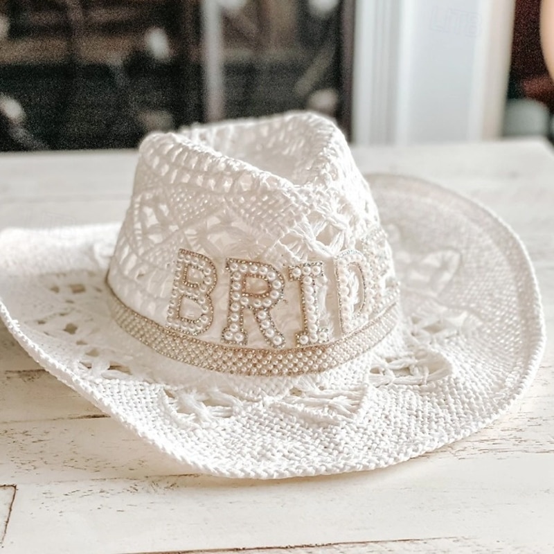 Bride to be Halloween Hat Wide Brim Floppy Straw Sun Hat Hen Do Party Accessories Adults' Women's Halloween Carnival Wedding Beach Bachelorette Party Easy Halloween Costumes Dress Up