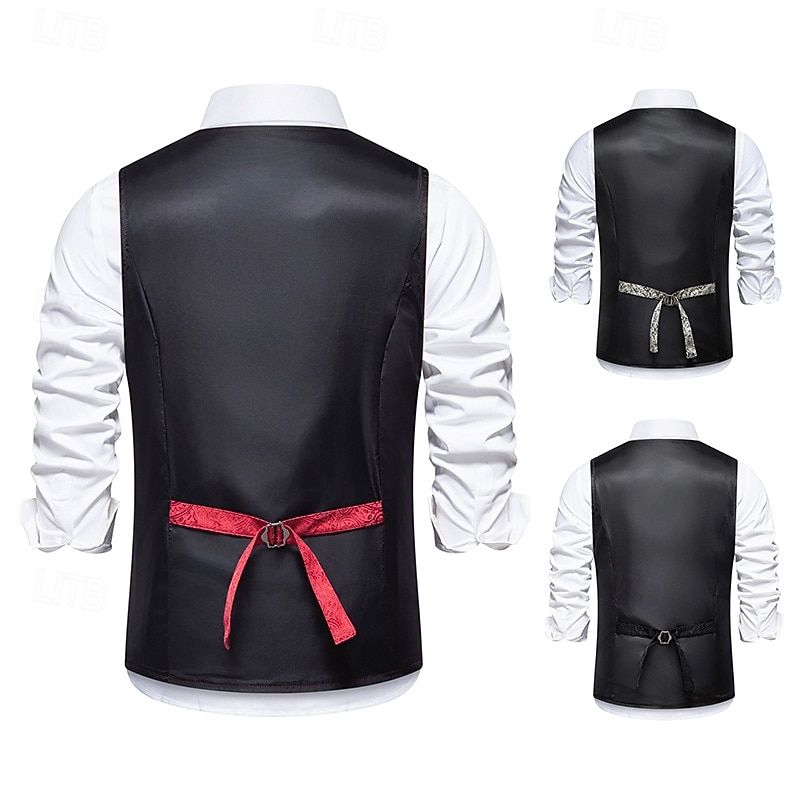 1920s Vintage Inspired The Great Gatsby Party Costume Masquerade Accessories Set Sleeveless Printing Collarless Fancy Dress Men's Halloween Party & Evening Casual Daily Cravat Vest Hat All Seasons2