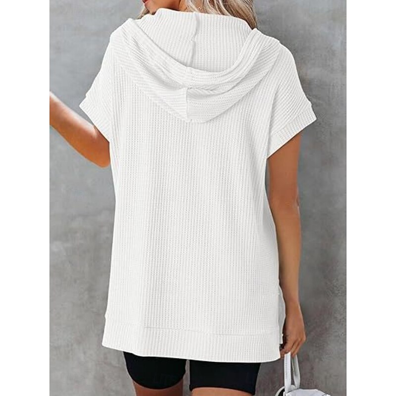 Women's Mini Dress Hoodie Dress Casual Dress Basic Casual Vacation Daily Regular Fit Plain Half Sleeve Hooded Black White Blue Fuchsia Summer3