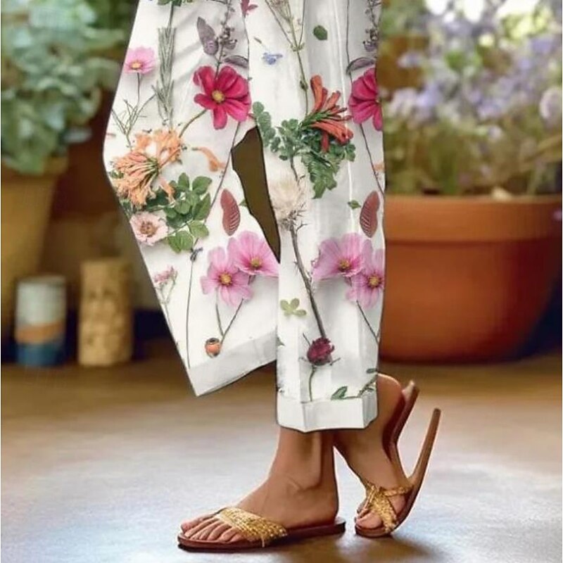 Women's Cotton Linen Pants Baggy Pants Linen Like Fashion Streetwear Full Length High Waist Floral Graphic Printing Thermal Warm Breathable Soft Micro-elastic Outdoor Daily3