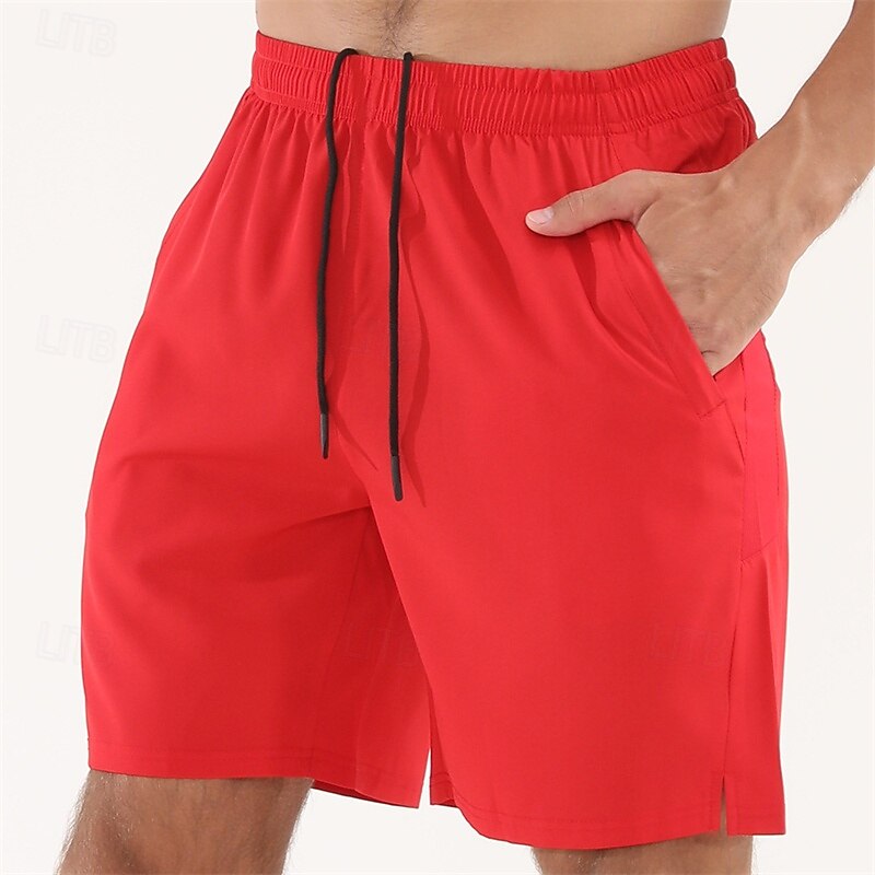 Men's Athletic Shorts Shorts Running Shorts Gym Shorts Pocket Drawstring Elastic Waist Plain Comfort Quick Dry Short Sports Outdoor Daily Going out Fashion Casual Black Red Micro-elastic