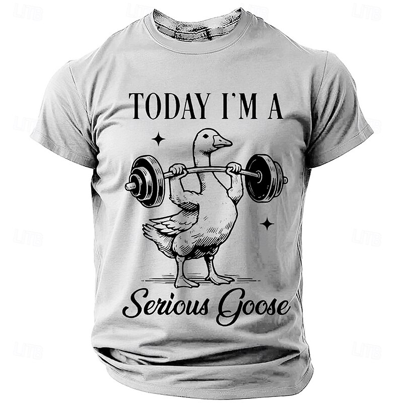 Men's Funny Goose Weightlifting T-Shirt 'Today I'm a Serious Goose' Pun Short Sleeve Graphic Tee
