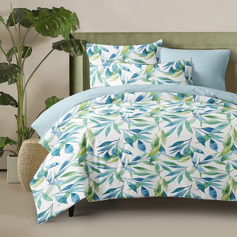 Flower Leaves Duvet Cover Full Size Bedding Set Bed Sets Quilt Cover Soft Lightweight Comforter Cover with 2 Pillowcases for Summer Spring4