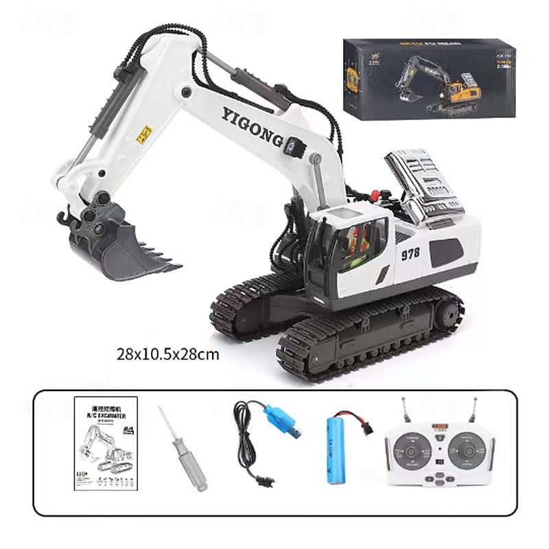 Remote Control Excavator Toy For 6-12 Yr Boys Best Birthday Gifts For Kids 4-7 8 9 10 11 Year Old RC Construction Toys With Metal Shovel Lights Sounds 2.4Ghz3
