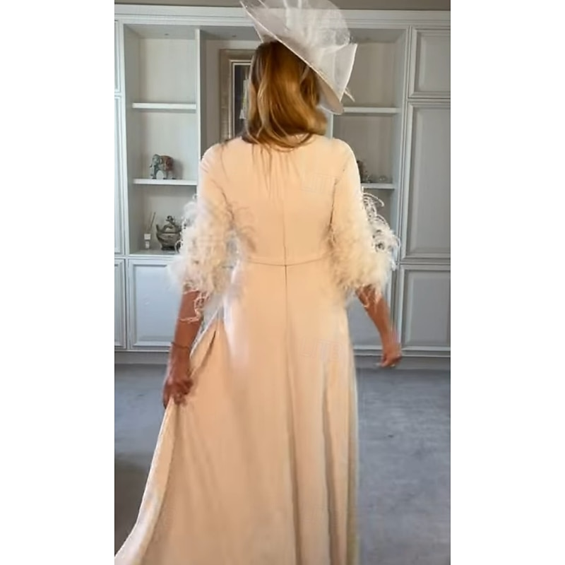 Jumpsuit Formal Wedding Mother of the Bride Elegant Vintage Floor Length Stretch Chiffon Half Sleeve with  Race Day Dress4