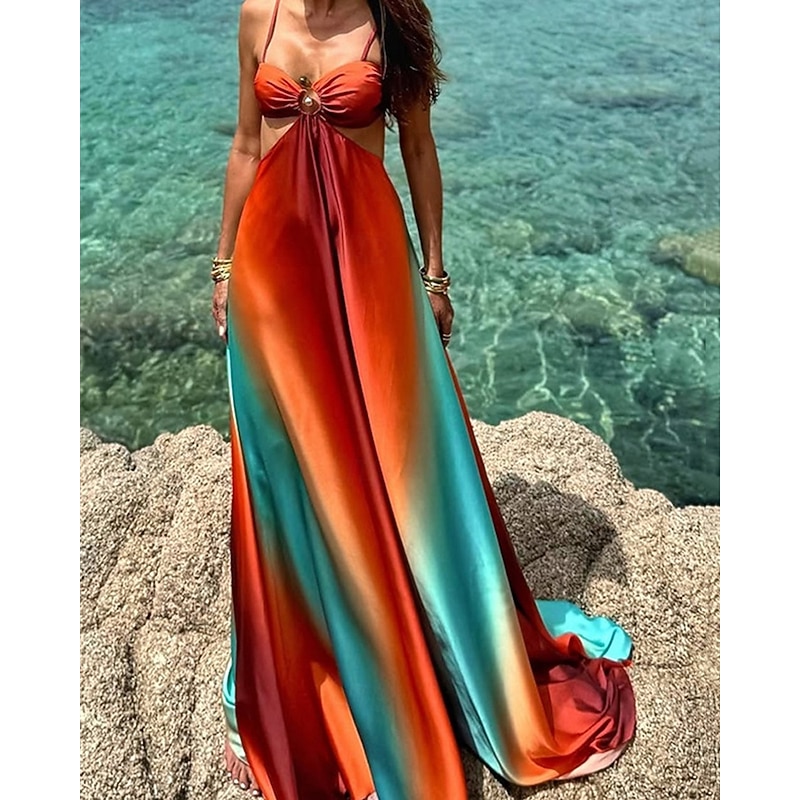Women's Long Dress Maxi Dress Casual Dress Summer Dress Slip Dress Fashion Outdoor Holiday Date Regular Fit Ombre Sleeveless Spaghetti Strap Orange Summer Spring4