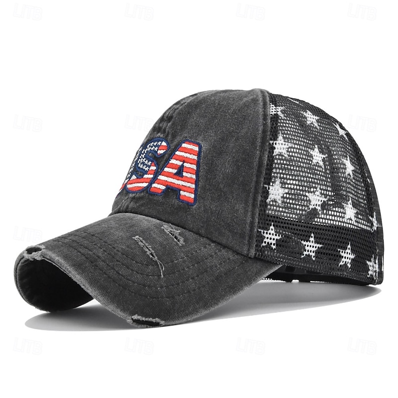 Men's Baseball Cap Sun Hat Trucker Hat Mesh Cap Black Wine Cotton Adjustable Fashion Daily Wear Festival Letter Stars Casual / Daily